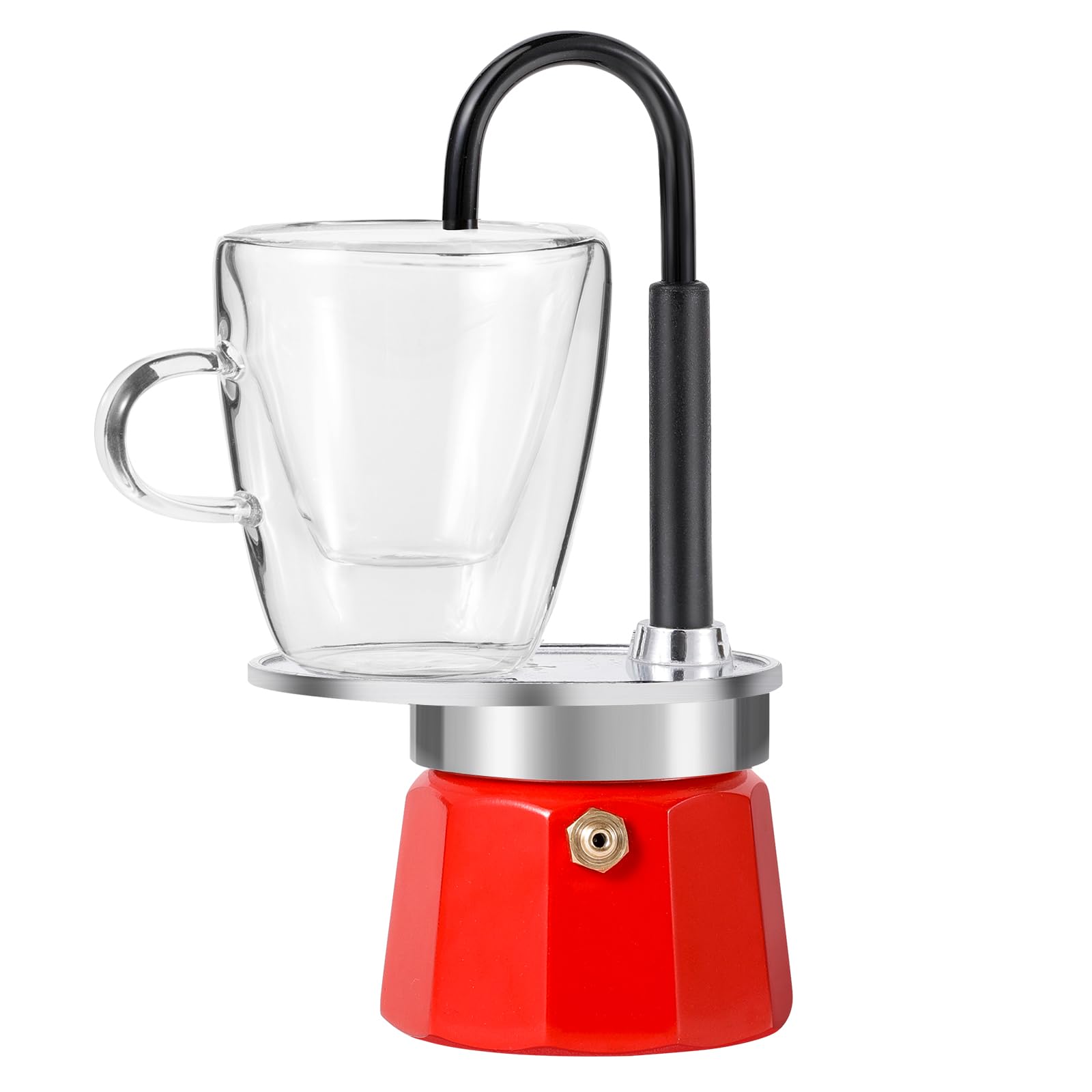 MVPLUE-Mini Express Swiss Single Tube Moka Pot Aluminum Red，Moka Set includes One Double Wall 3oz Cup,Enjoy delicious coffee in no time