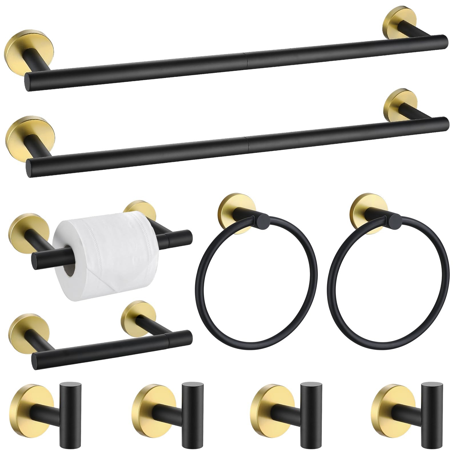 LMYSXAOZ Black and Gold Round 10-Piece Towel Bar Set Bathroom Hardware Accessories Upgraded Toilet Paper Holder Rail for Stainless Steel Wall Mounted Set,23.6 in