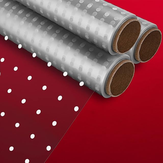 Cellophane Roll with White Dots Pattern, (3 Pack) Cellophane Wrapping Roll for Christmas and Gift Hampers Wrapping, Baskets and Floral Arrangements (40cm x 300cm Rolls)