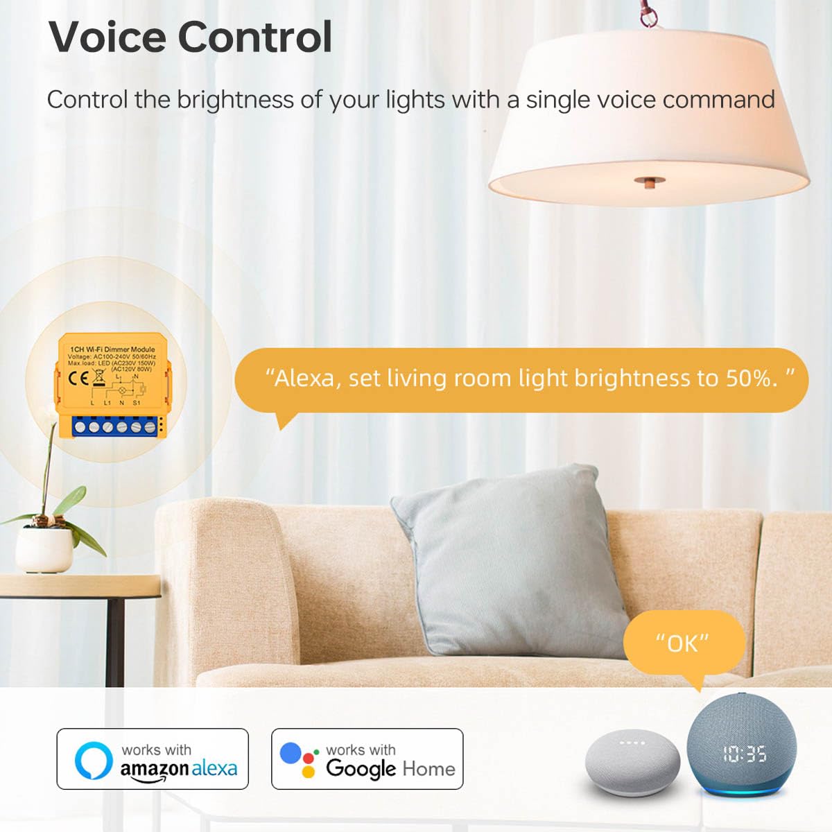 Module de variateur intelligent Module de variateur LED intelligent WIFI 1 gang 2 voies 150 W WiFi Alexa DIY Mini Interrupteurs LED compatibles avec les LED
