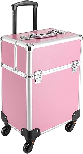 Estuche de tren de maquillaje rodante, carrito grande para cosméticos con 4 bandejas deslizantes, ruedas giratorias, caja de peluquería de aleación