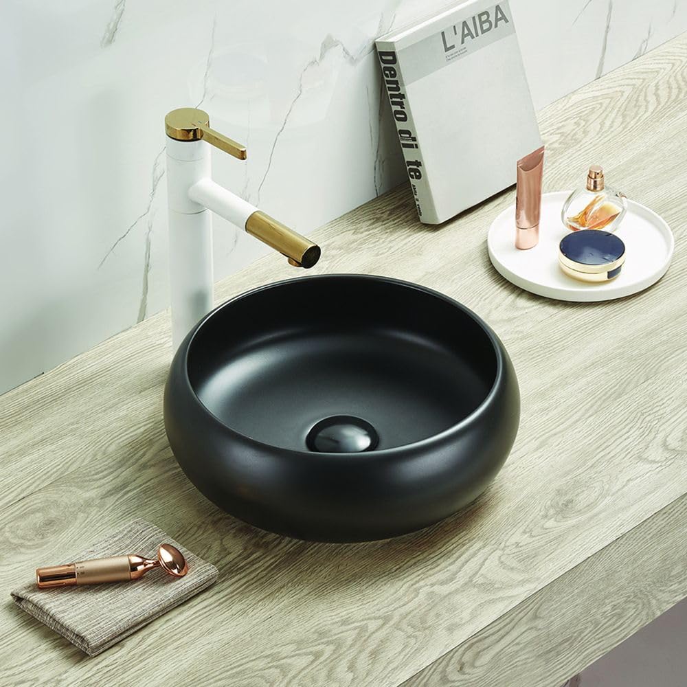 Milano Graphite Elements Round Countertop Bathroom Basin Sink - 360Mm