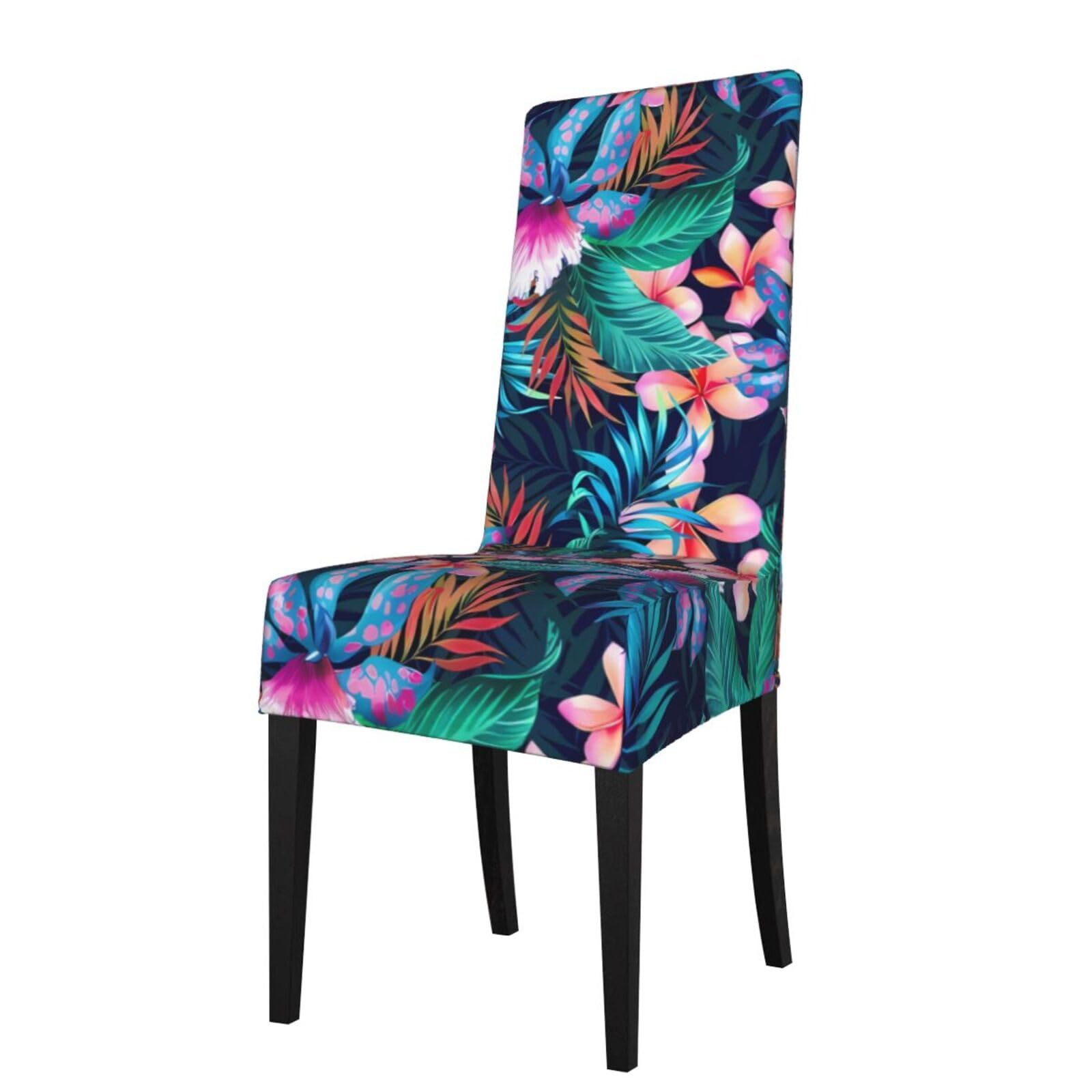 YYHWHJDE Tropical Floral Leaves Prints Dining Chair Throw Covers – Stretchable Polyester Blend Protects Your Chairs with Easy Style & Easy Care