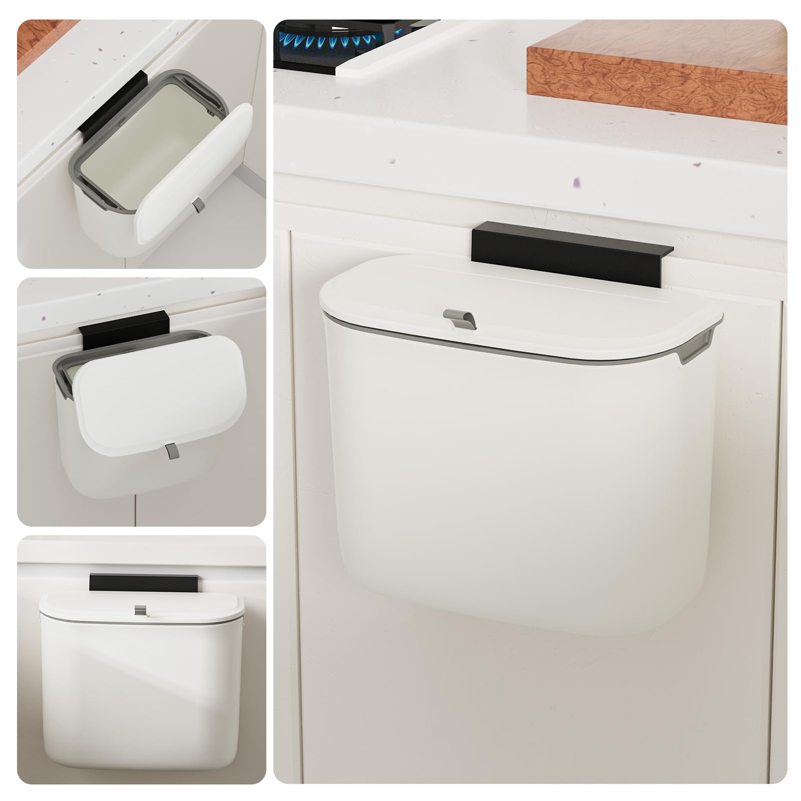 1 9 Gallon Kitchen Compost Bin Hanging Small Trash Can with Lid Under Sink Dual Installation Triple-Seal Technology