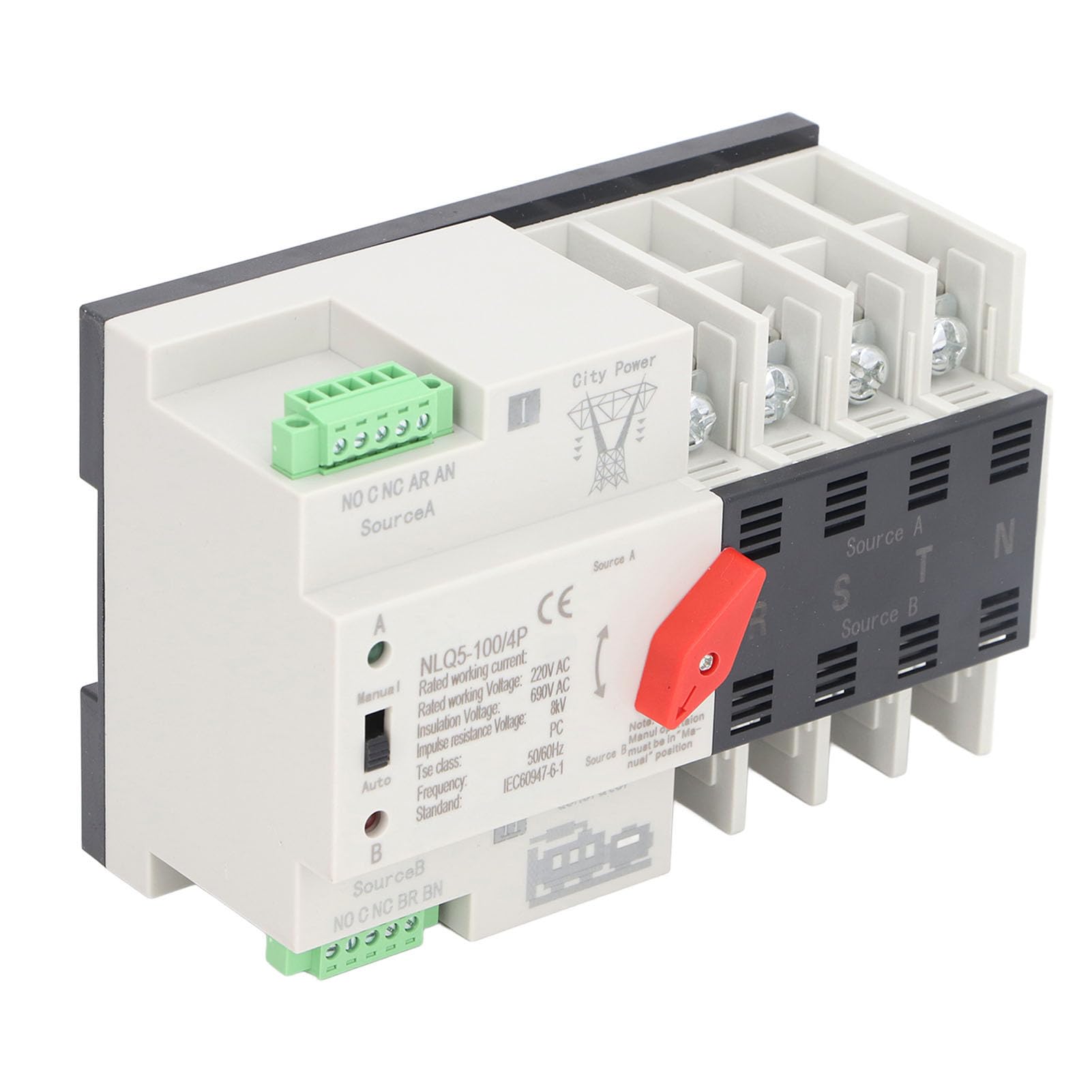 Sxhlseller Obudowa PC Automatyczny Przełącznik Zasilania o Podwójnej Mocy Przełącznik 4-biegunowy Generatora z Przełączaniem Milisekundowym dla Systemów 220 V AC 1 X Automatyczny Zasilania o (100A)