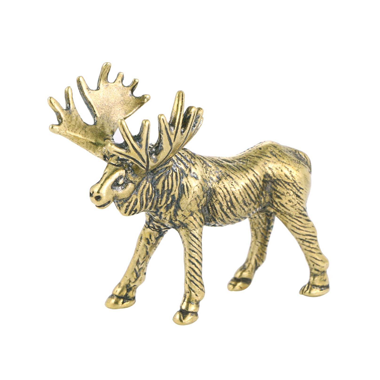 NGDFGR Handmade Brass Elk Miniatures Figurine, Bronze Deer Animal Statue Sculpture Study Children'S Room Decor Craft Collection Ornament