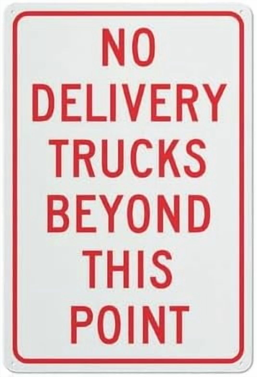 (2-Pack) Metal Tin Sign No Delivery Trucks Beyond This Point Sign 12X8 Inches, Weather Resistant, Weatherproof, Indoor Or Outdoor
