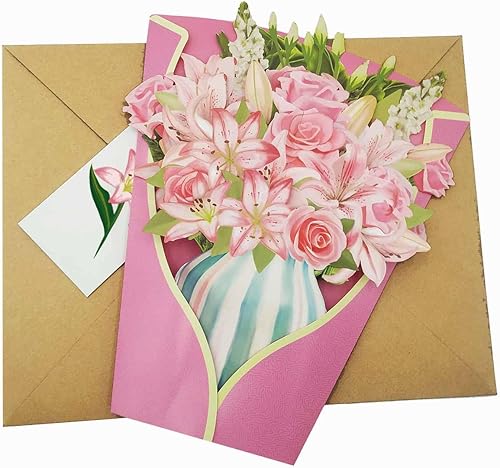 Miniatura 4 de KOWLOON Tarjeta desplegable 3D de papel para siempre, ramo de papel de 12 pulgadas, 3D emergente para todas las ocasiones, tarjetas de felicitación,