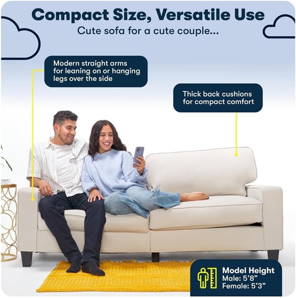 Pemberly Row 78" Track Arm Sofa, Light Gray Upholstered Polyester, Removable Covers, Compact Modern Design for Living Room or Home Office, Comfortable Seating, Space-Saving, Solid Wood Frame