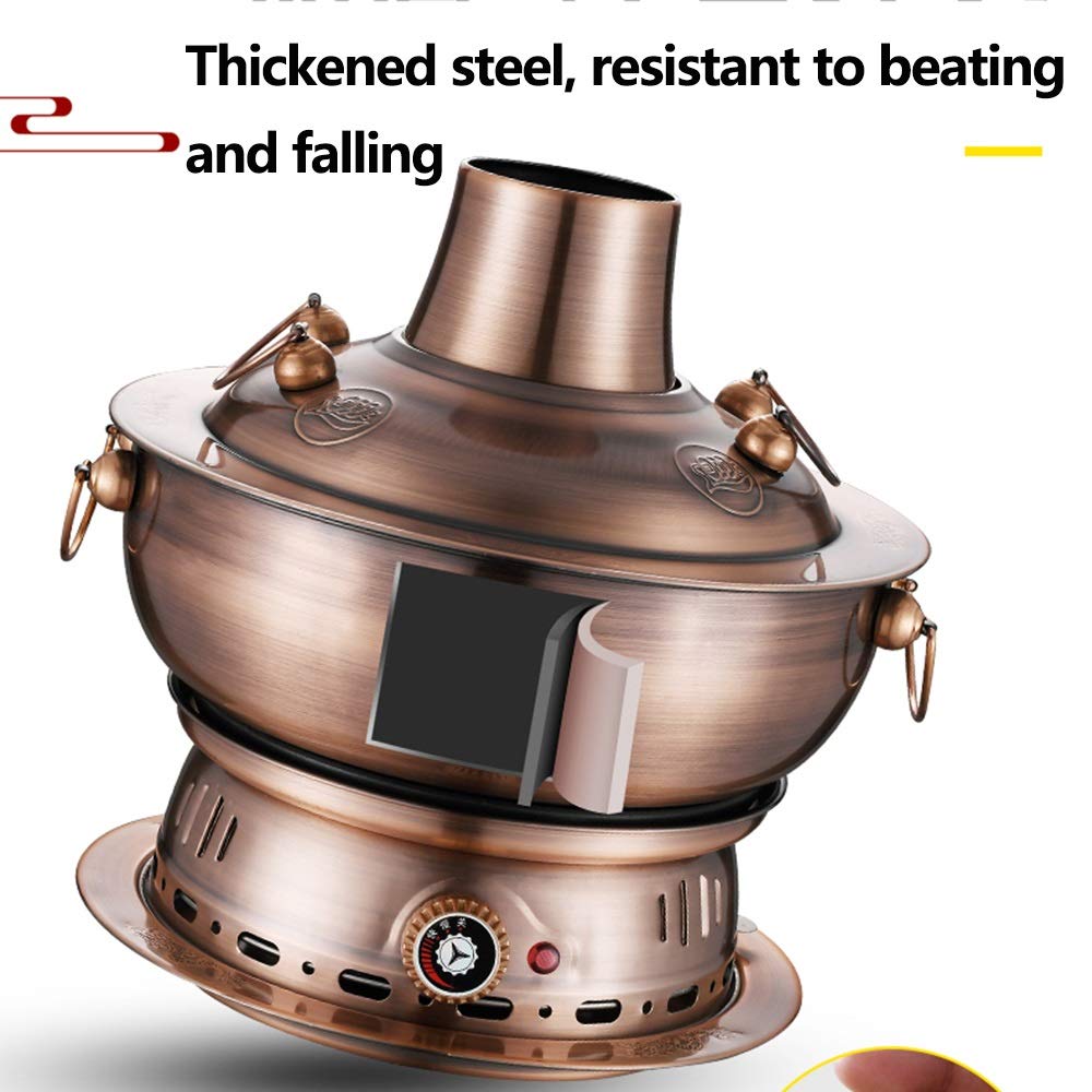 Pot Chaud électrique et Charbon de Bois à Double Usage de Style Chinois en Imitation cuivre de Pékin en Acier Inoxydable épaissi réglage de la température à,34 cm