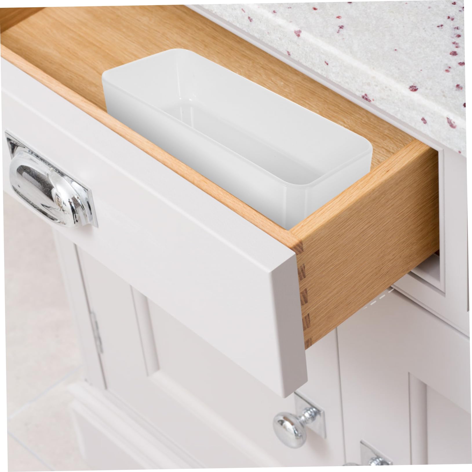 Caja de Almacenamiento para Cajones de Escritorio, 3 Piezas Pet Blanco | Diseño Simple de Esquinas Redondeadas, Fácil de Limpiar, Uso Versátil, para Cocina y Oficina