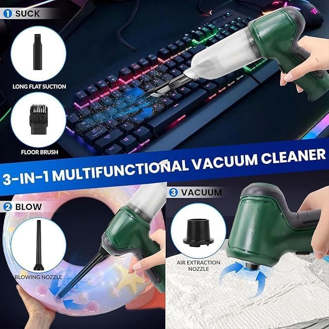 Image of SUPERSTUD Vacuum Cleaner for Home Use Wet and Dry | Car Vacuum Cleaner 3 in 1 with 4 Attachments & Blower | Cordless Vacuum Cleaner for Home /Office /Car /Keyboard /Travel /Sofa /Office (Green)
