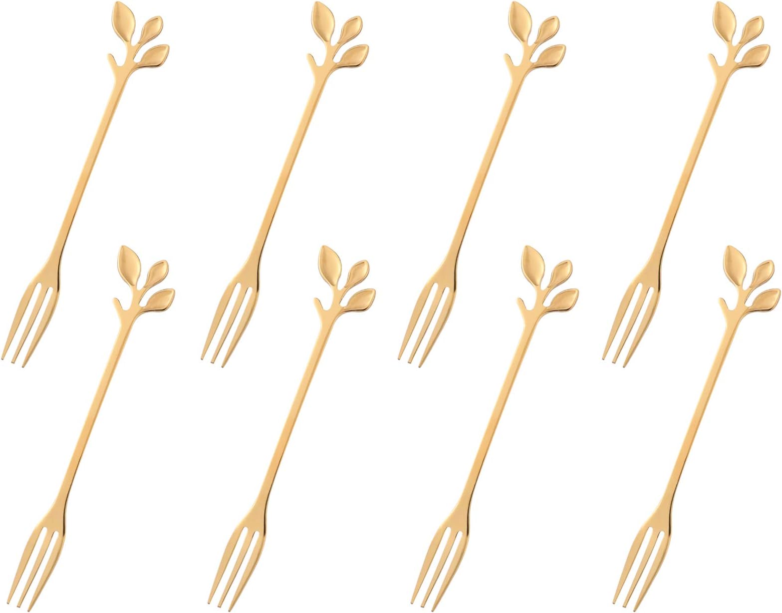 dcieiosul Gold Stainless Steel Dessert Fruit Forks Set of 8, Tableware Flatware Party Supplies, 4.7 inch Specialty Demitasse Stirring Spoons Mini Salad Appetizing Cake Fork