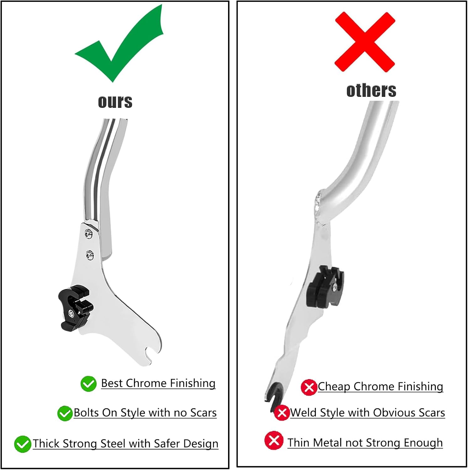 Detachable 29" Height Sissy Bar Passenger Backrest Rear Pad Compatible for Harley Touring 97-08 Road King Street Glide Road Glide Electra Glide Equipped with Required Docking Kits Chrome