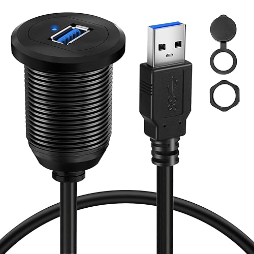 Miniatura 8 de BATIGE Cable USB 3.0 de aleación de doble puerto para salpicadero de automóvil, macho a hembra, con indicador LED, cable de extensión para