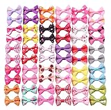YAKA 60PCS (30 Paris) Cute Puppy Dog Small Bowknot Hair Bows with Clips,Handmade Hair Accessories Bow Pet Grooming Products (60 Pcs,Cute Patterns) (Clips Style 3)