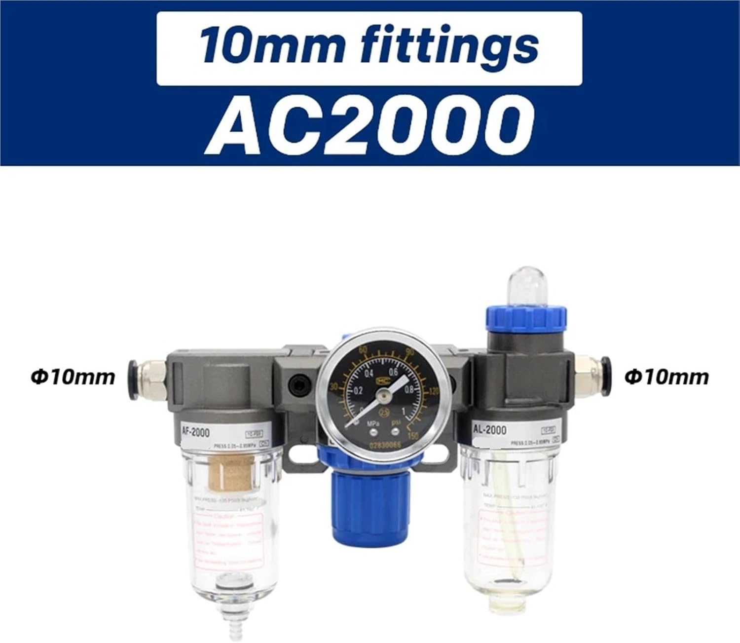 AC2000 Pressure Regulator Gauge Air Compressor Filter Oil Moisture Separator for Water Filters Dehumidifier(PC 4mm Fittings)