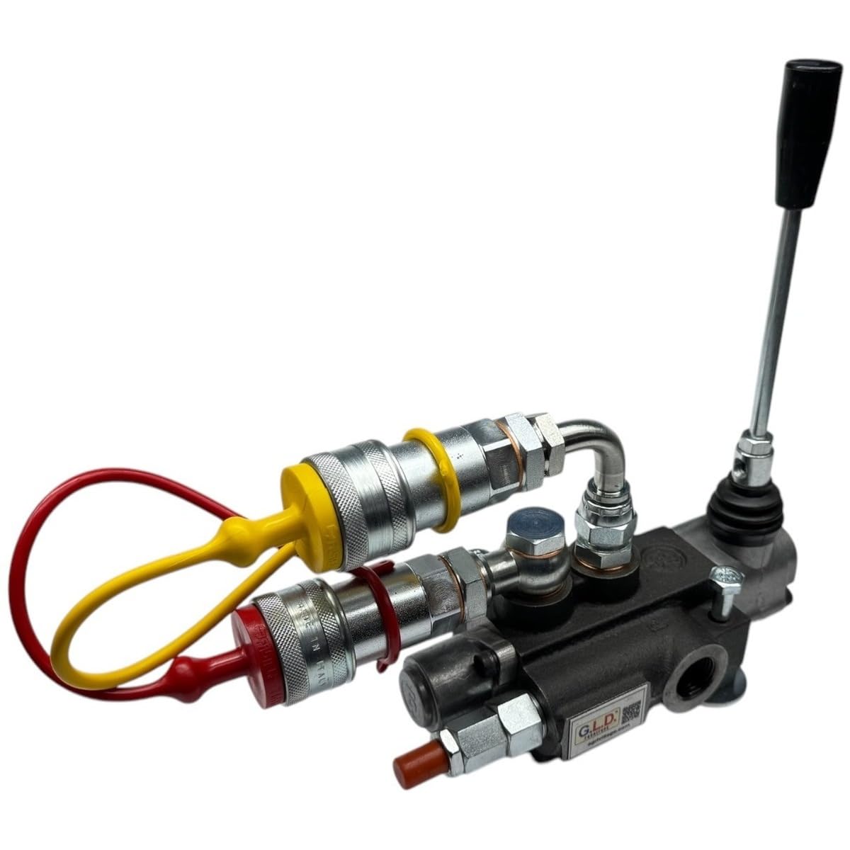 Distributore oleodinamico per trattore 1 leva doppio effetto 3/8" 45 Litri 300 bar completo di innesti rapidi, tappi rosso e giallo e viti di fissaggio