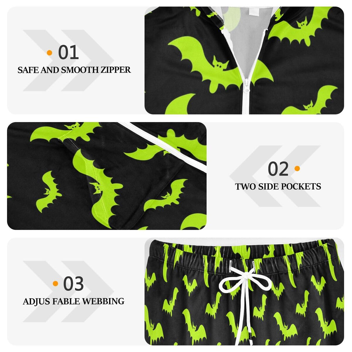 Conjunto deportivo de 2 piezas para mujer, diseño de murciélagos verdes, conjunto deportivo de manga larga para Halloween