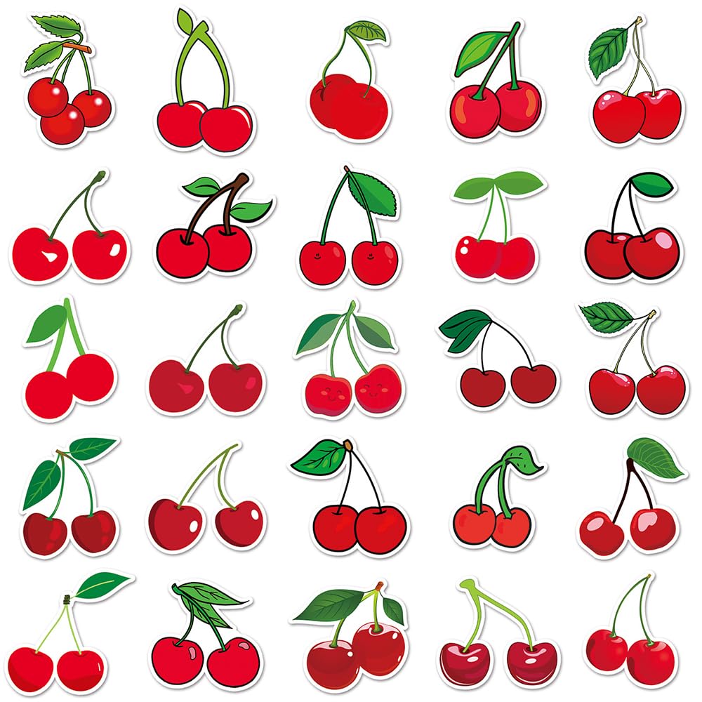 Red Cherry Vinyl Stickers, 50 PCS Waterproof Cartoon Fruit Decals for Laptops Scrapbooking, Journals, Notebooks - Image 3