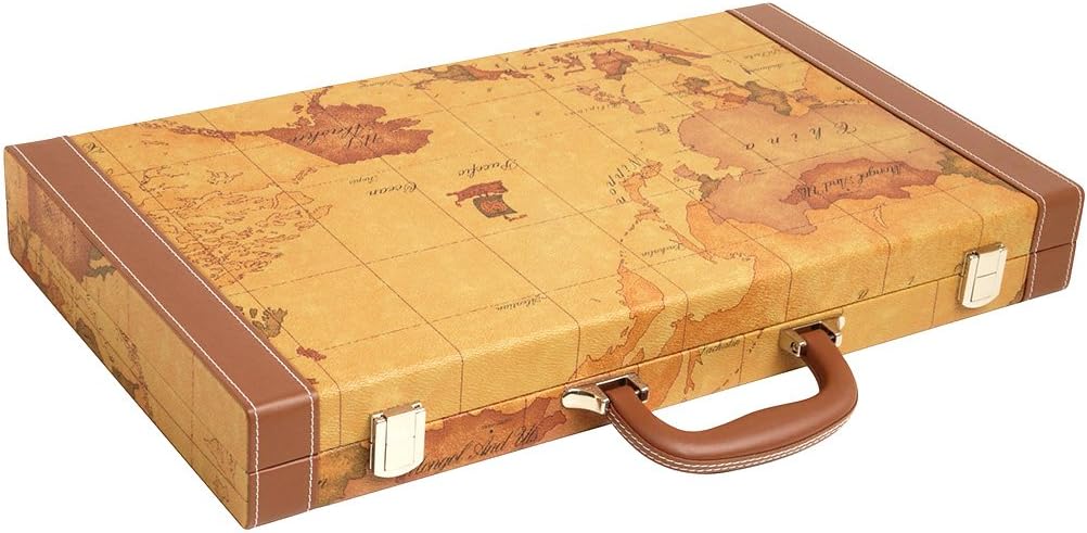 NEW! - 18-inch Luxurious Map Backgammon Set - Brown Board