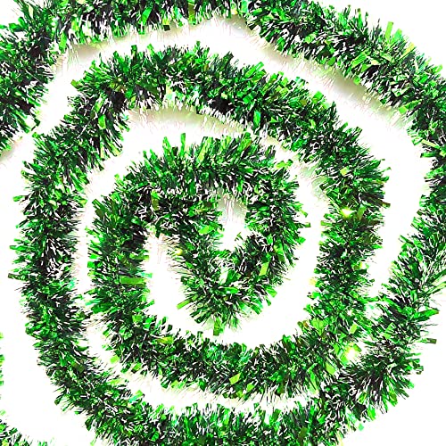 LeleCAT Lametta-Girlande für Weihnachtsdekoration, Weihnachtsdekoration für den Außen- oder Innenbereich, Premium-Qualität, künstliche Lametta-Girlande oder Hochzeitsfeier-Dekoration, Grün Cover