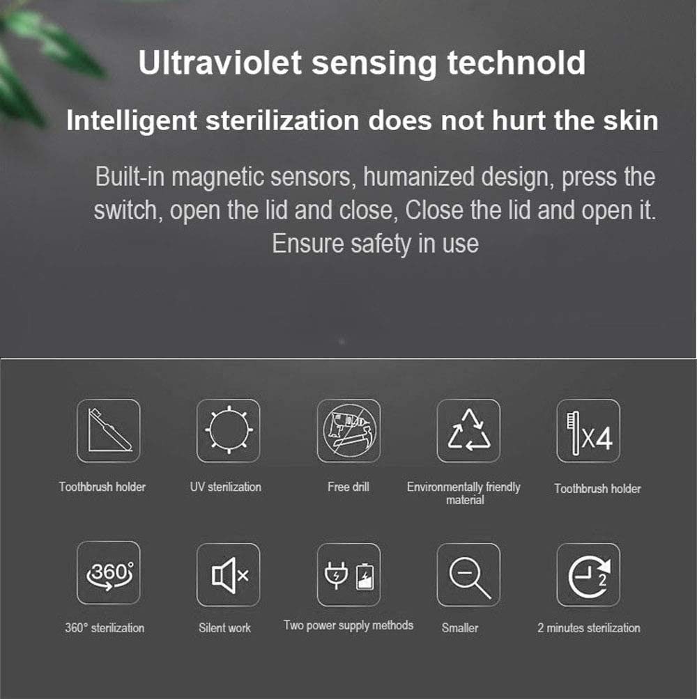 Sterylizator na szczoteczki do zębów, inteligentny antybakteryjny uchwyt na szczoteczki do zębów UV, uchwyt na automatyczną szczoteczkę do zębów, montaż ścienny, do łazienki, antybakteryjny
