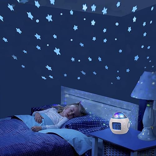 Réveil Enfant Garçons Filles avec Projecteur d'Étoiles Musicale LED Veilleuse