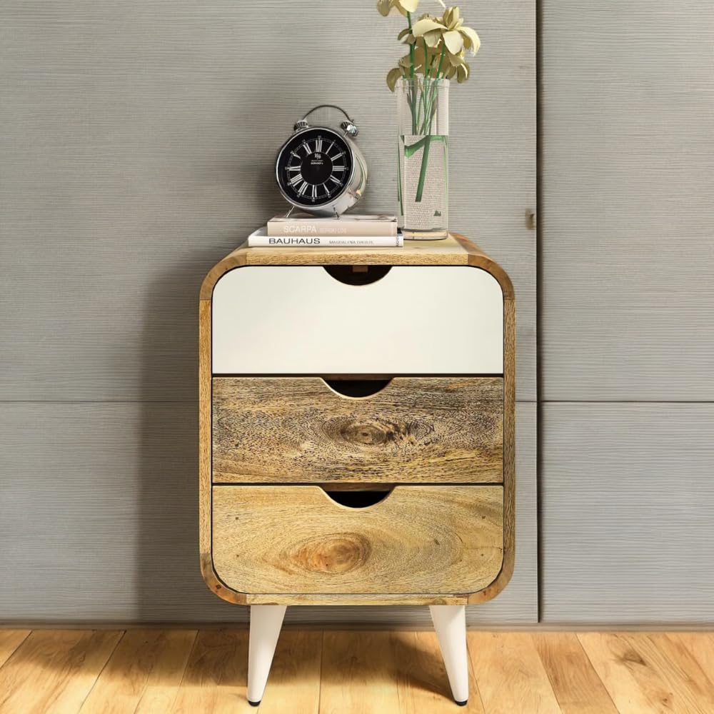 Wooden Twist Solivne Handmade Stylish Bedside Table with 3-Spacious Storage Drawers for Bedroom & Living Room with Elegant Design & Durable Construction-picture-24