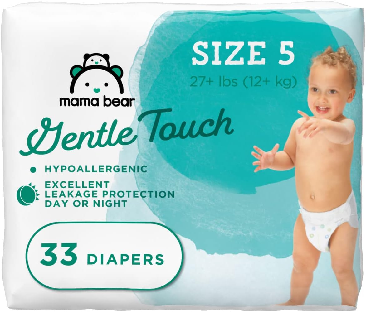 Amazon Brand - Mama Bear Gentle Touch Diapers, Hypoallergenic, Size 5, 33 Count, White