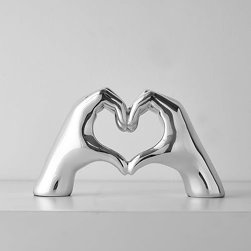 Miniatura 2 de Estatua de mano de corazón de plata escultura moderna del amor para la decoración del hogar, boda para parejas, centro de mesa para el dormitorio de