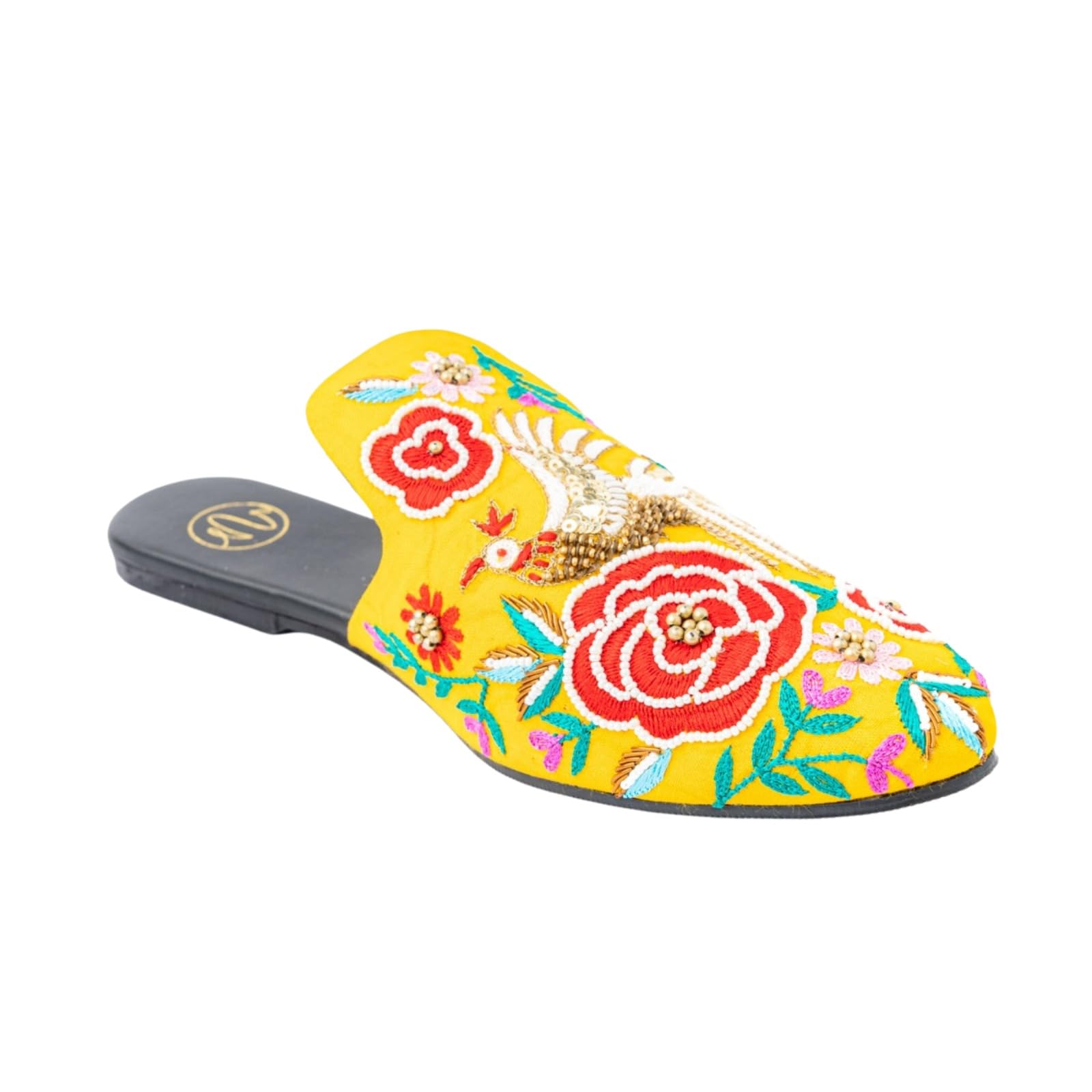 Women Yellow Mules with Embroidered Flats |-image-10