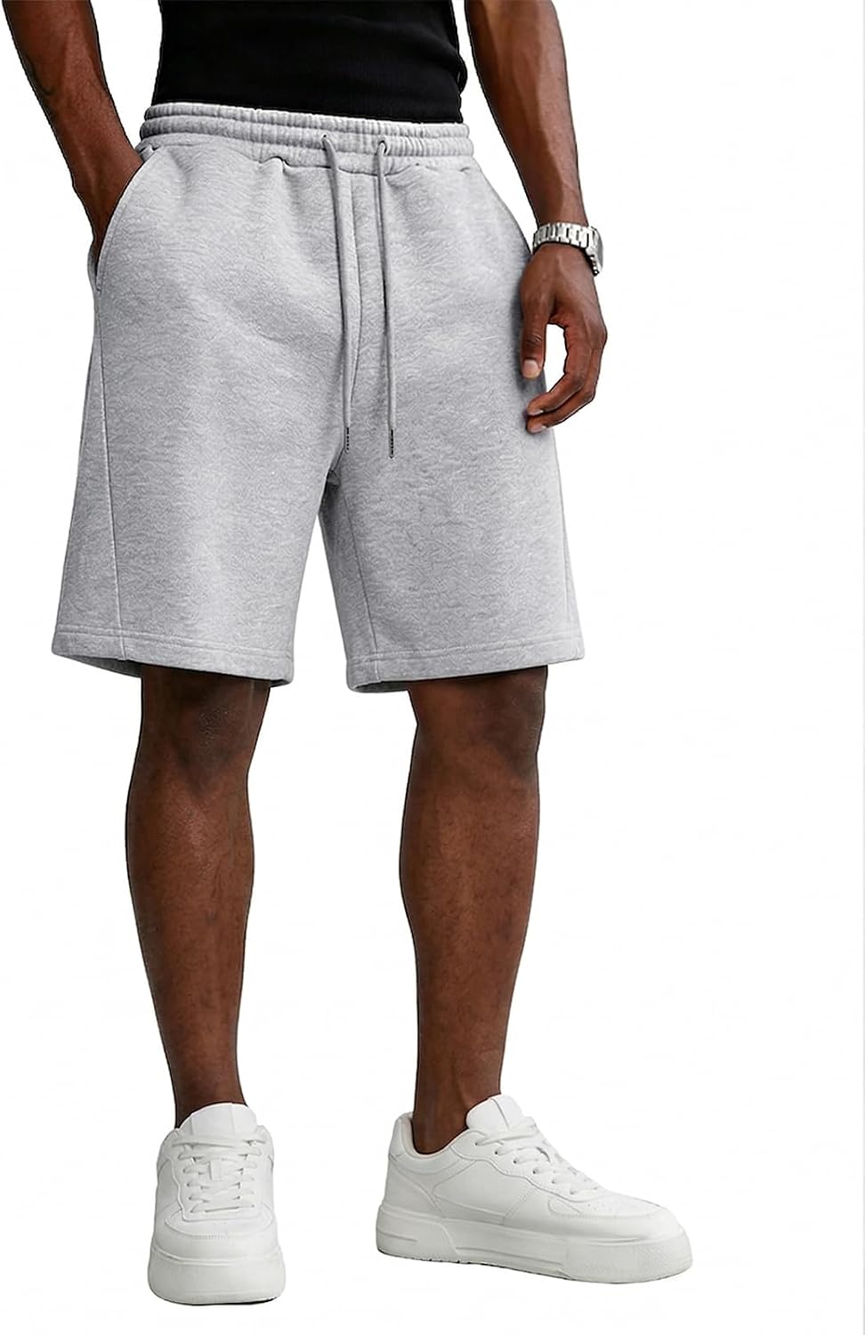 Men's Baggy Sweat Shorts Casual Drawstring Elastic Waist Loose Fit Summer Athletic Workout Gym Shorts with Pockets