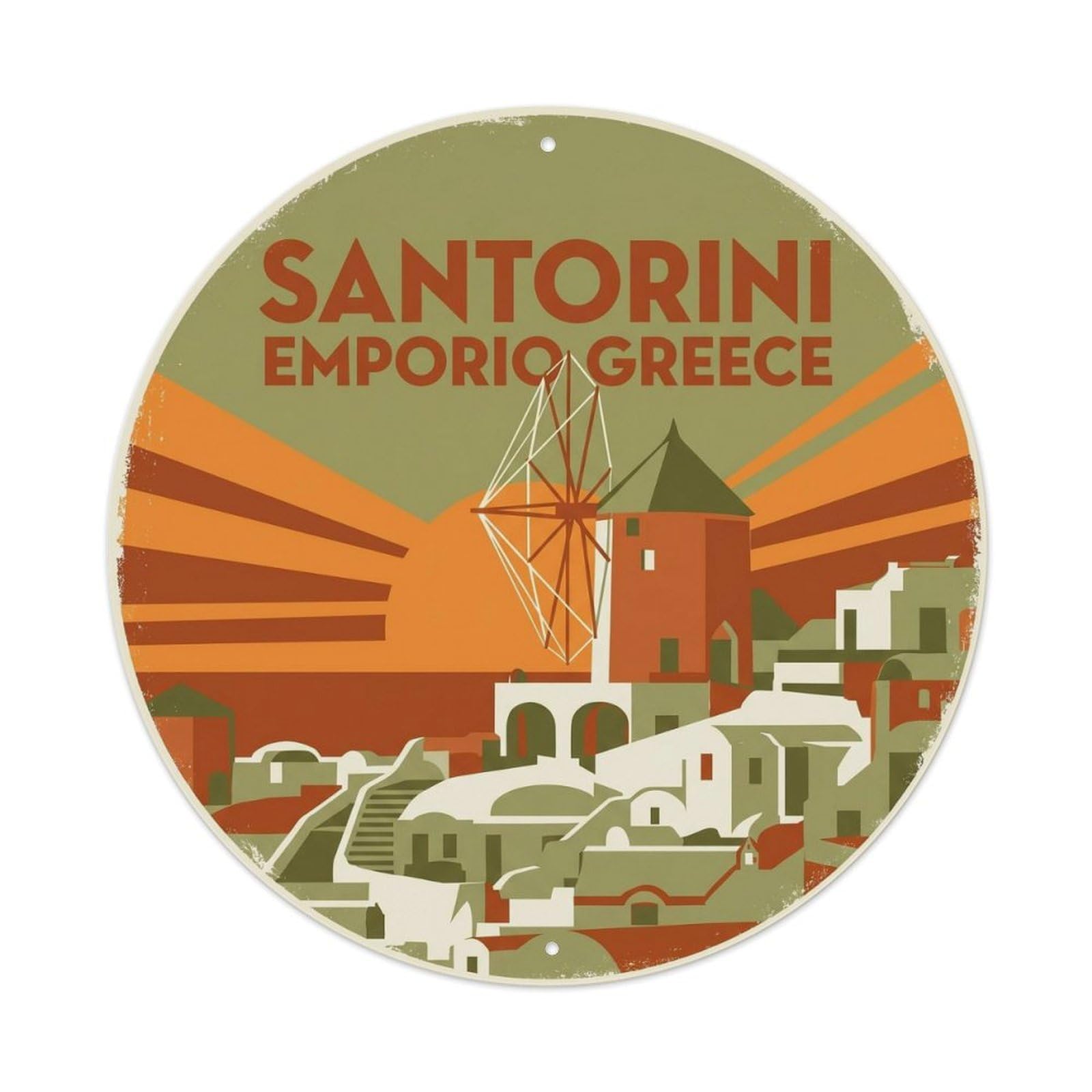 Windmill Emporio Santorini Greece Aegean Sea Volcanic Metal Tin Sign