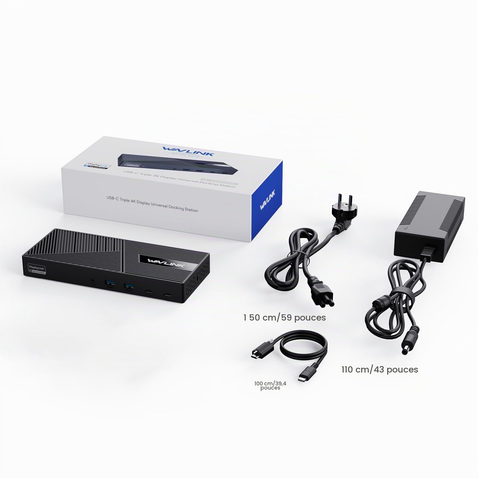 WAVLINK Station d'accueil DisplayLink USB-C 15 en 1, compatible avec MacBook Neo, Triple moniteurs 4K (3 x HDMI + 2 x DP), 100 W PD, 10 Gbit/s, Gigabit LAN, audio/micro, pour Windows et Mac (avec M1
