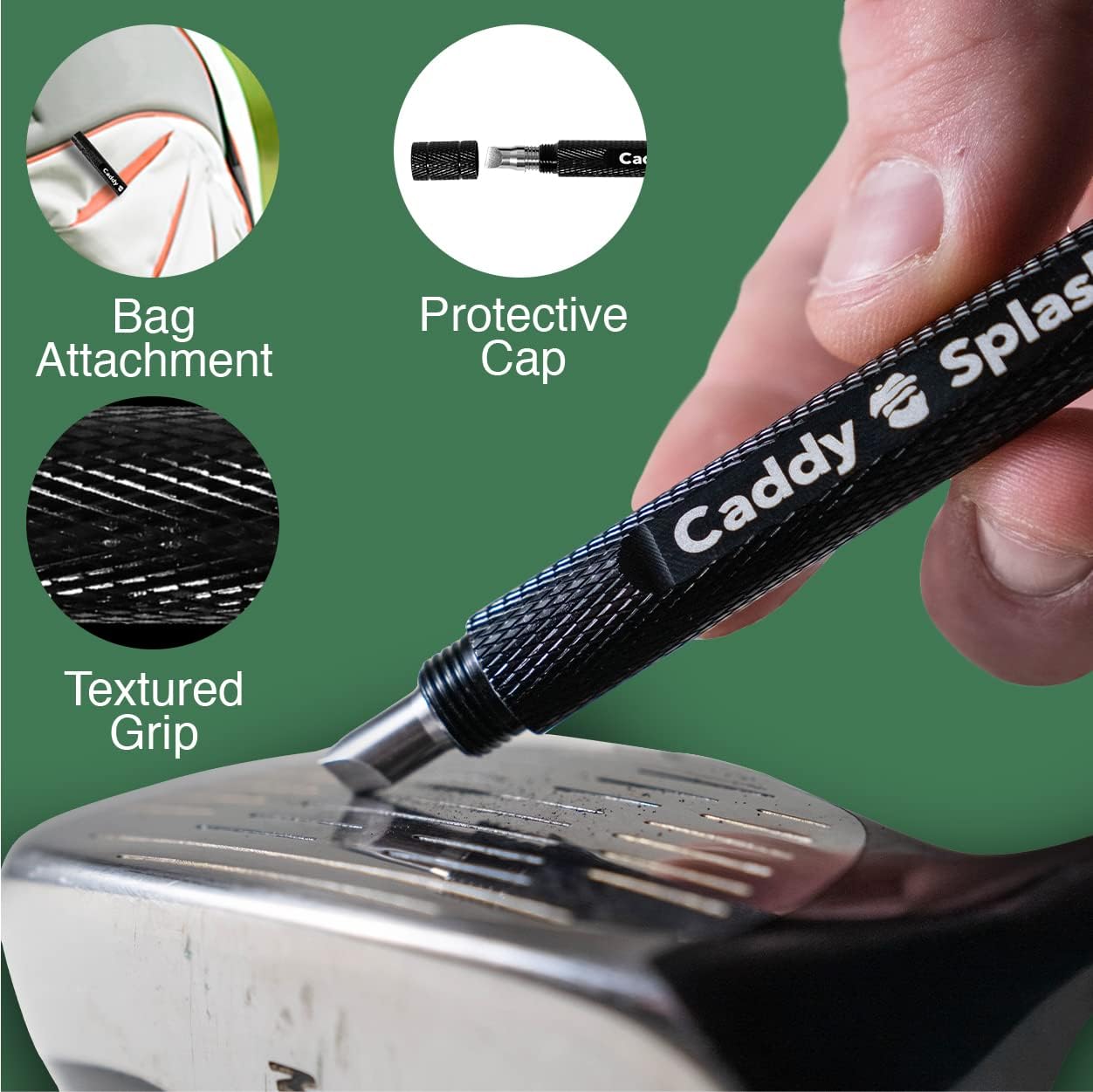 Caddy Splash Golf Water Brush with Groove Sharpener Tool - Maximize Cleaning Your Golf Clubs- Sharpen Your Grooves - Clean Your Grooves - Golf Bag Bundle