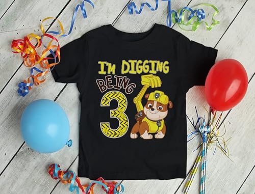 Miniatura 4 de Rubble Paw Patrol - Camiseta de 3er cumpleaños Regalo divertido para niños de 3 años Camiseta de fiesta temática de excavación para niños pequeños
