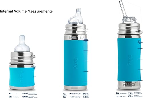 Miniatura 3 de Pura Botella de agua para niños de acero inoxidable de 11 onzas con popote y manga, botella de agua para niños pequeños con pajita, silicona de