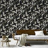 papel pintado mural japones Diseño de pájaros y árboles inspirados en Japón.