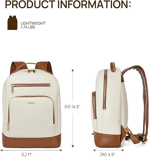Miniatura 4 de Telena Mochila para computadora portátil para mujer, de piel vegana, de 15.6 pulgadas, mochila para computadora, bolsa de viaje universitaria,