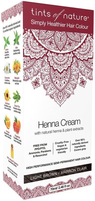 Light Brown Semi-Permanent Henna Cream Hair Colour, Ammonia-Free and 95% Natural, 2.37 fl oz