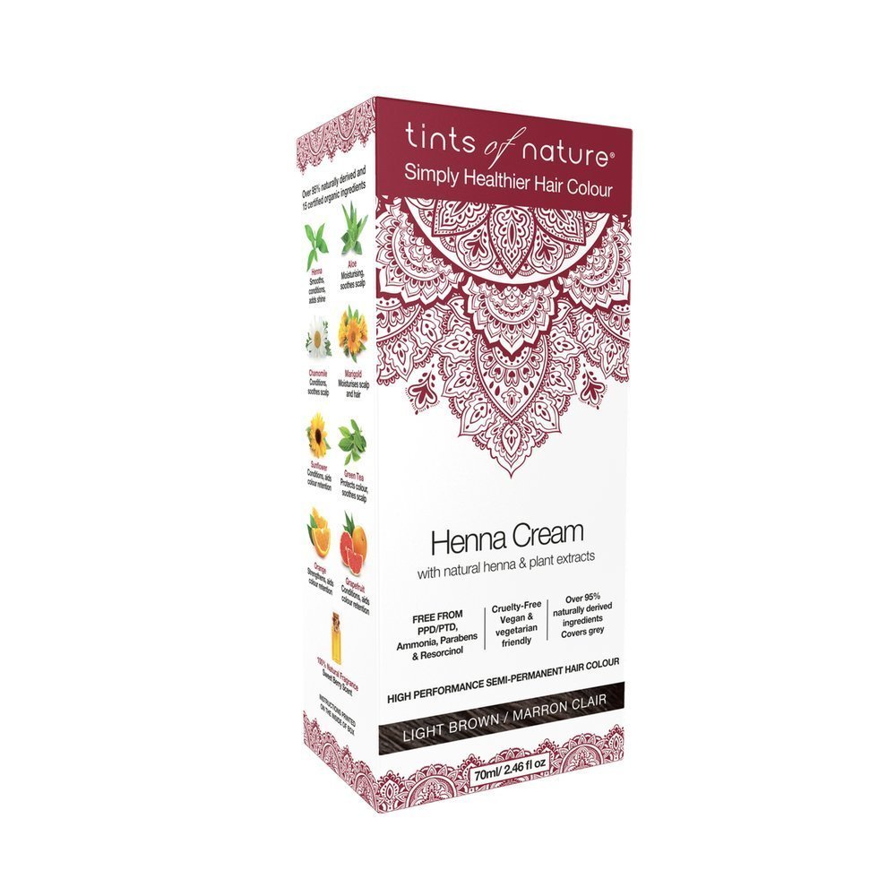Tints of Nature Light Brown Semi-Permanent Henna Cream Hair Colour, Ammonia-Free and 95% Natural, 2.37 fl oz