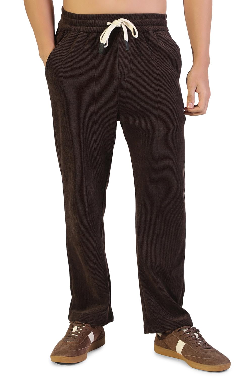 showoffff Men Solid Trousers | Corduroy Trouser for Mens | Low-Rise Relaxed Fit Regular Length Trousers for Men's-picture-19