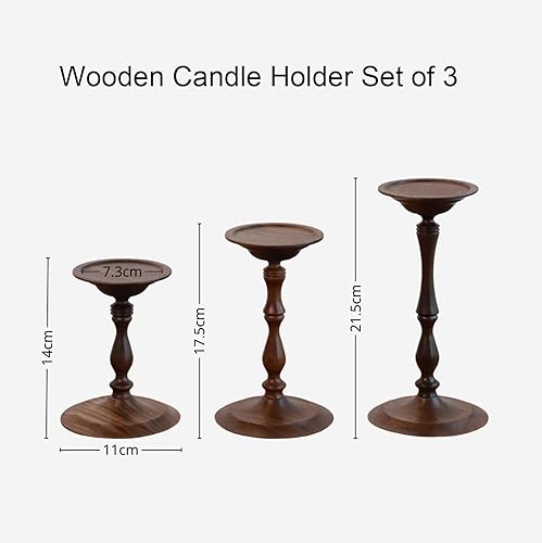 Miniatura 2 de Wooden Candle Holder Set of 3, Black Walnut Wooden Candlestick Candle Holders Stand, Home Coffee Table Decor Decorations Centerpiece for