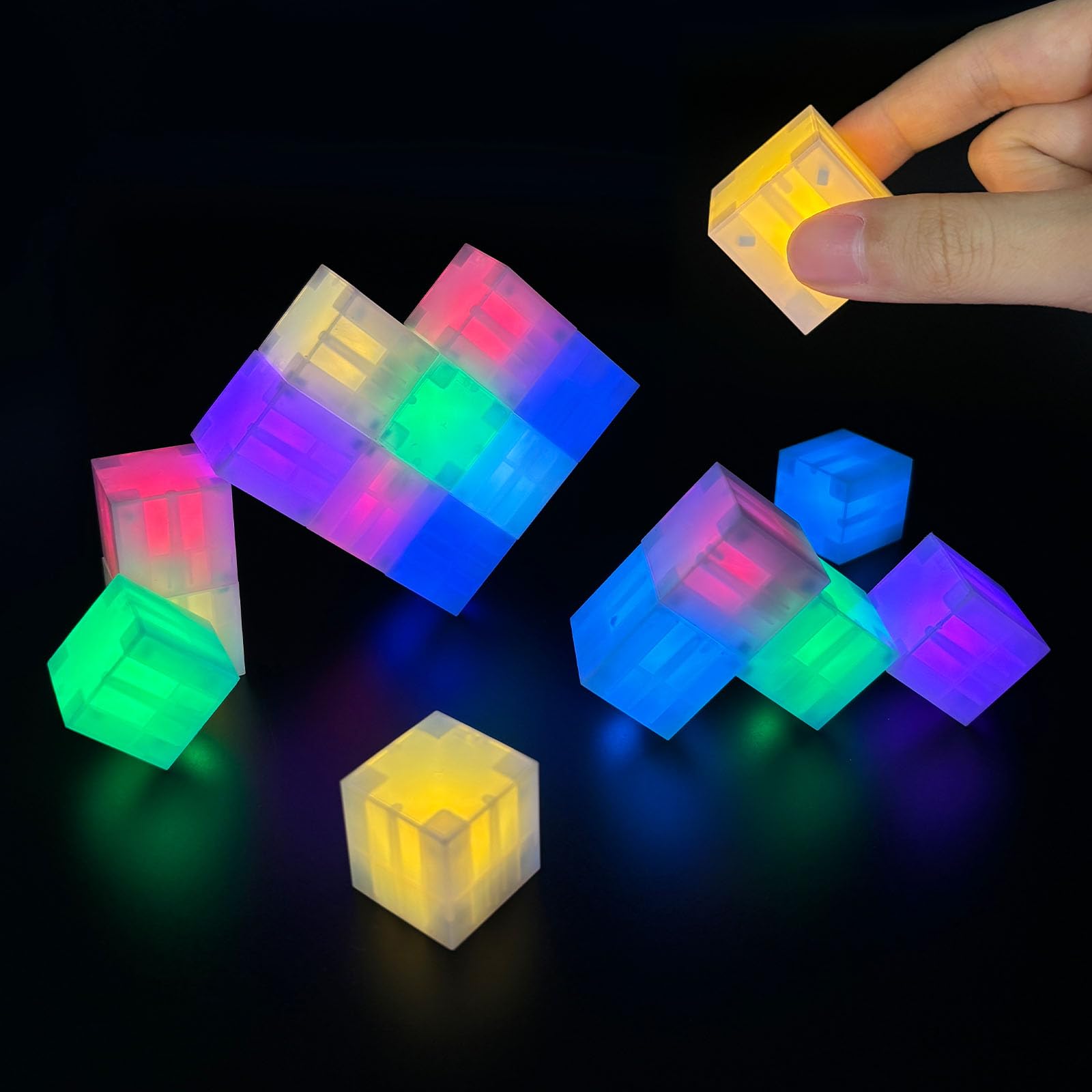 27PCS Light Up Magnetic Building Bricks, DIY LED Light Magnetic Brick Sets, 2x2 Light Up Magnet Cubes, Classic Building Block Accessories Kit