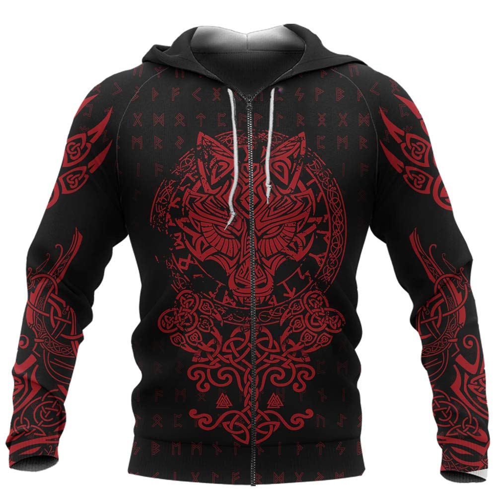 Sweat à Capuche Viking Homme Coupe Ample 4XL Veste Zippée Chaude Style Motard Confort