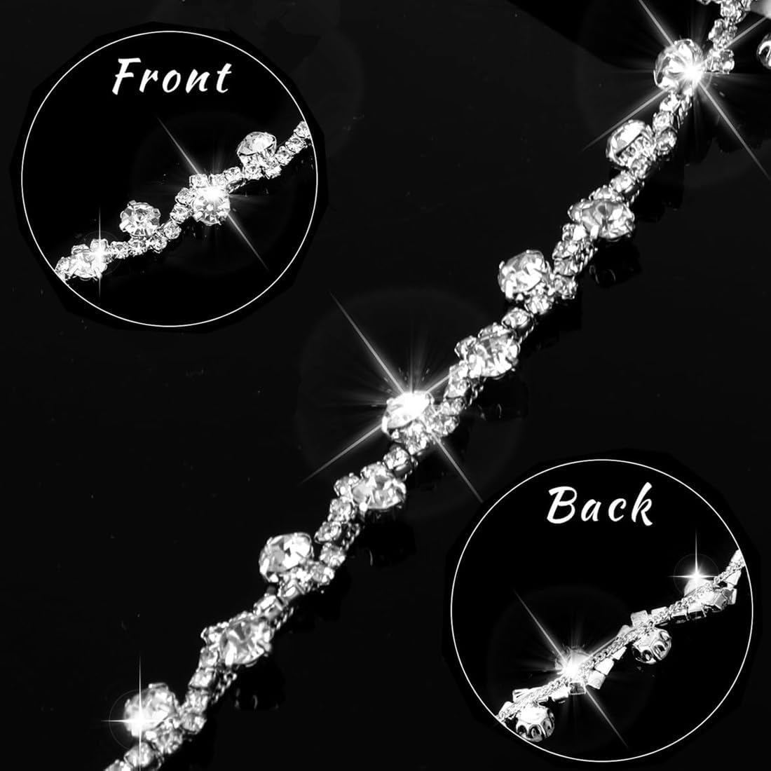 5 Yards Crystal Rhinestone Trim, BetterJonny Crystal Applique Strips Rhinestone Chain Trim String Sewing Embellishments for DIY Wedding Home Party Crafts Making Decorations(Silver)
