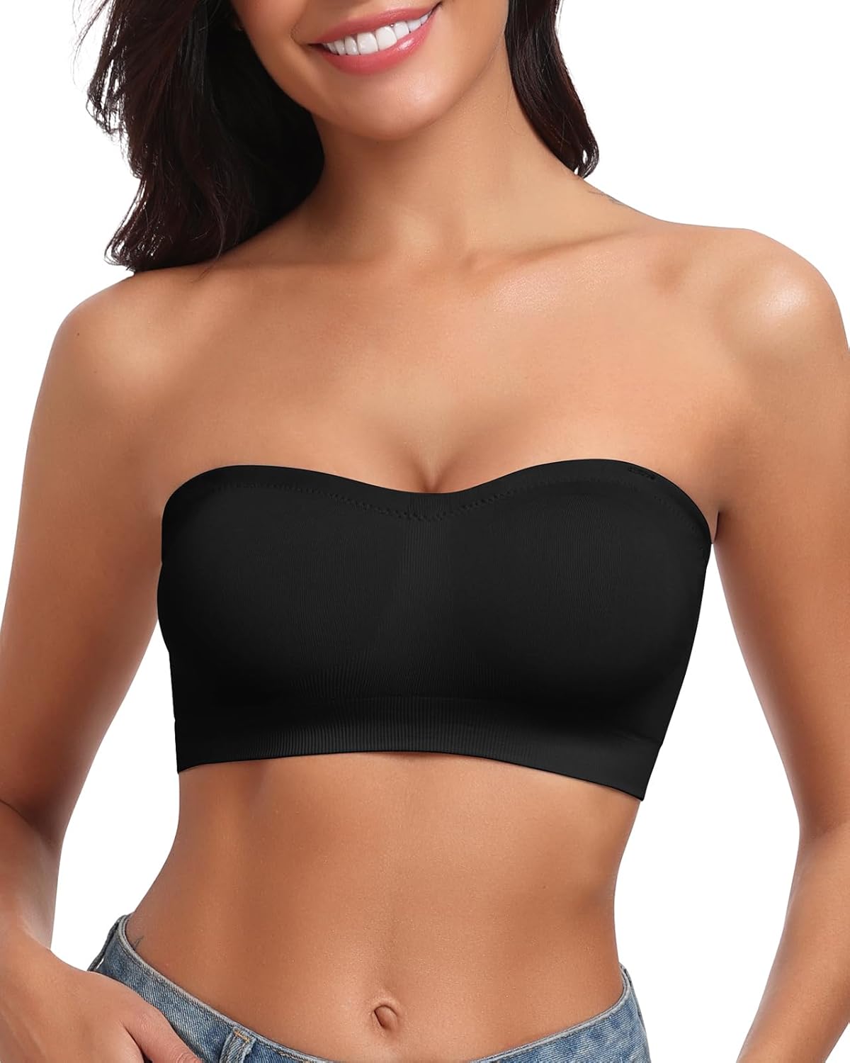 LEYSHE Strapless Bra for Women Bandeau Bras Seamless Wireless Padded Bandeau Top Non-Slip Tube Top