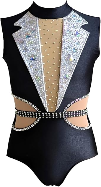 Girls Sleeveless Rhythmic Gymnastics Leotards with Diamond Detailing, Womens Handmade Competition Gymnastics Wear