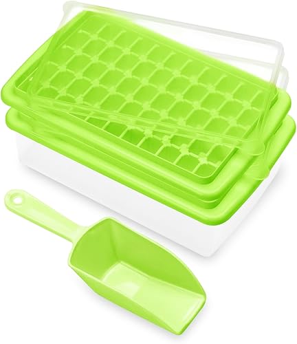 Bandeja para cubitos de hielo con tapa y Bo, molde para cubitos de hielo para refrigerador, contenedor de hielo sin BPA con cuchara y tapa, polvo